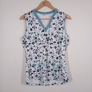 NWT Lady Hagen Tank Top Women Medium White Blue V Neck Athleisure Sporty
